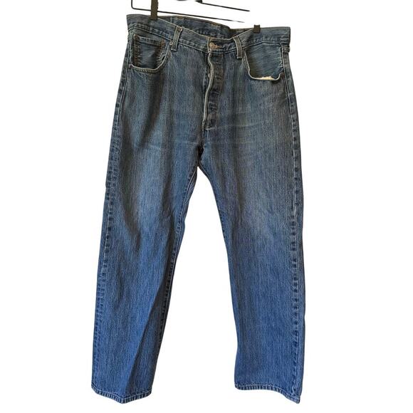 Levi’s 501 Button Fly Jeans 38x32 | Straight Fit Vintage Blue Denim Pants - Picture 1 of 9